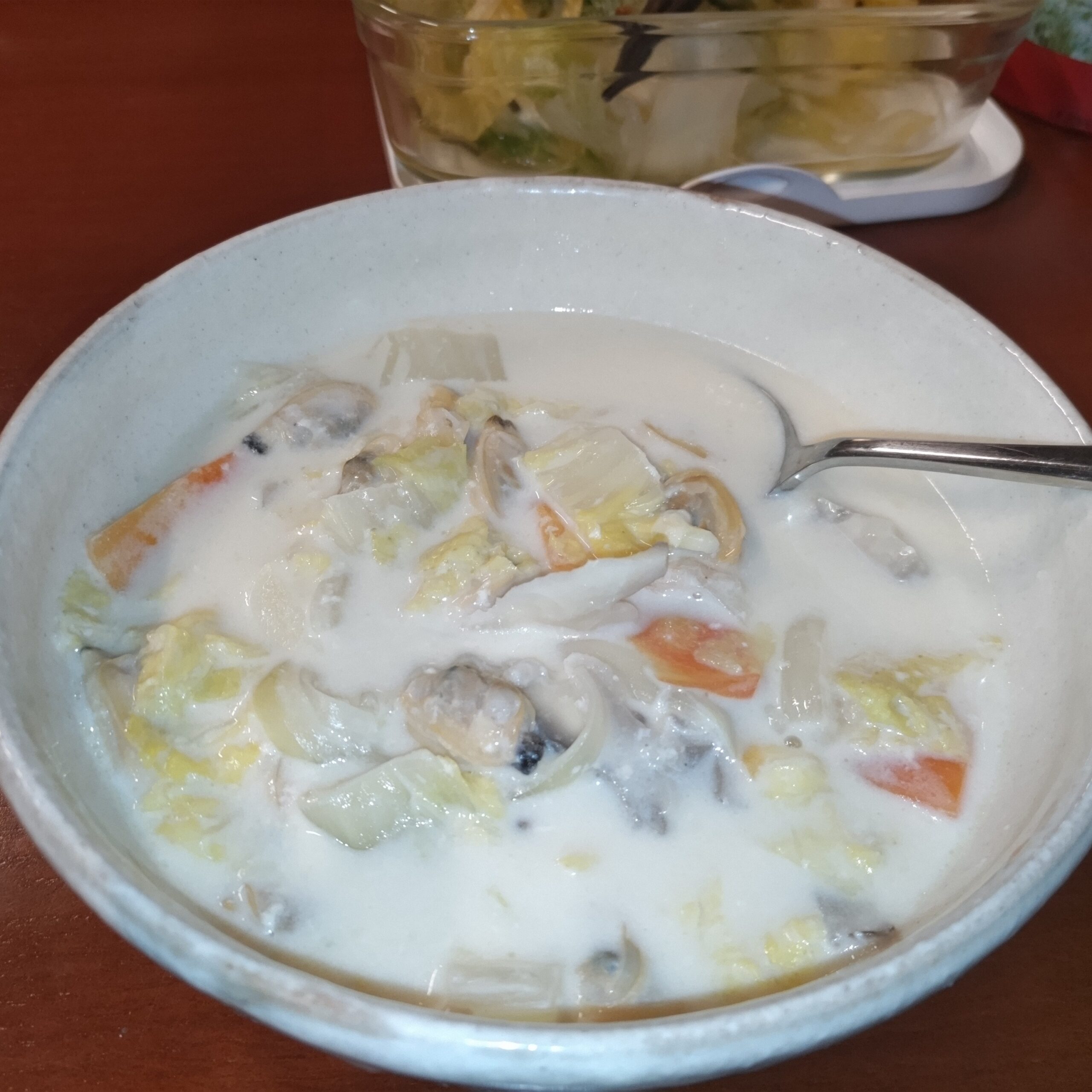 和風クラムチャウダーをヒガシマルのうどんスープで
